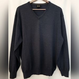 Jos. A. Bank Signature Mens Blue Sweater Italian Merino Wool V-Neck Size XL